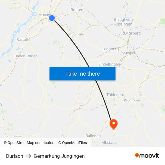 Durlach to Gemarkung Jungingen map