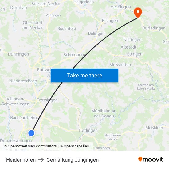 Heidenhofen to Gemarkung Jungingen map