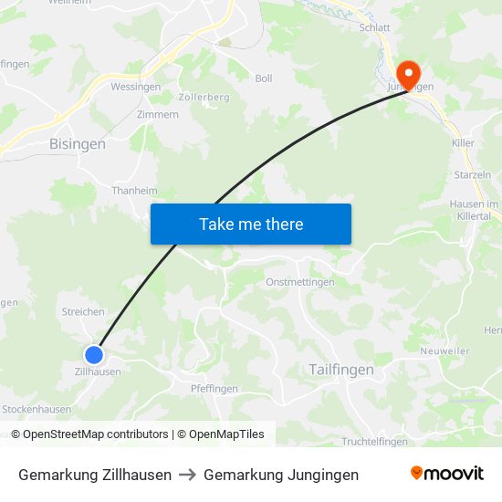 Gemarkung Zillhausen to Gemarkung Jungingen map