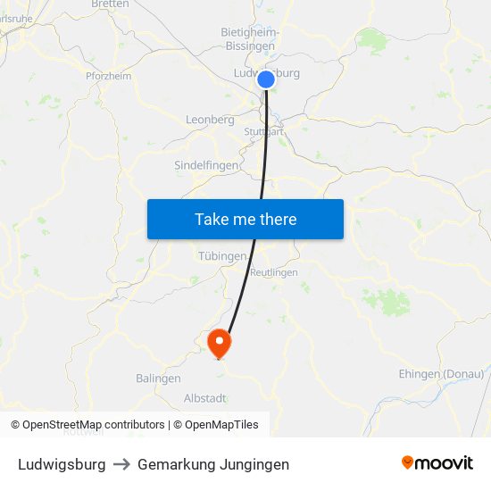 Ludwigsburg to Gemarkung Jungingen map