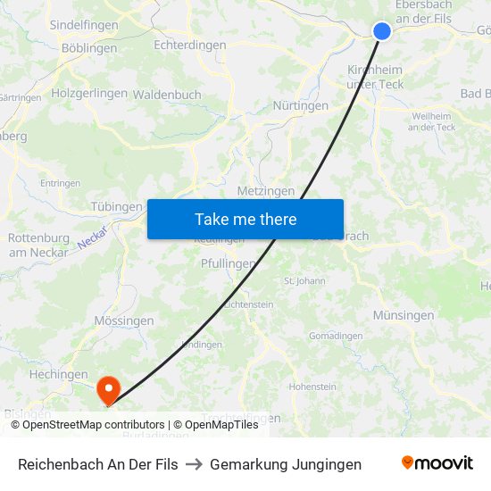 Reichenbach An Der Fils to Gemarkung Jungingen map