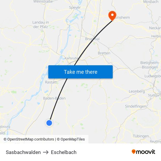 Sasbachwalden to Eschelbach map