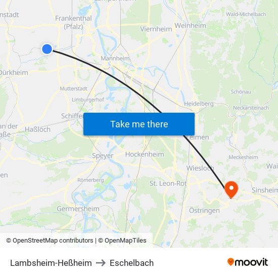 Lambsheim-Heßheim to Eschelbach map