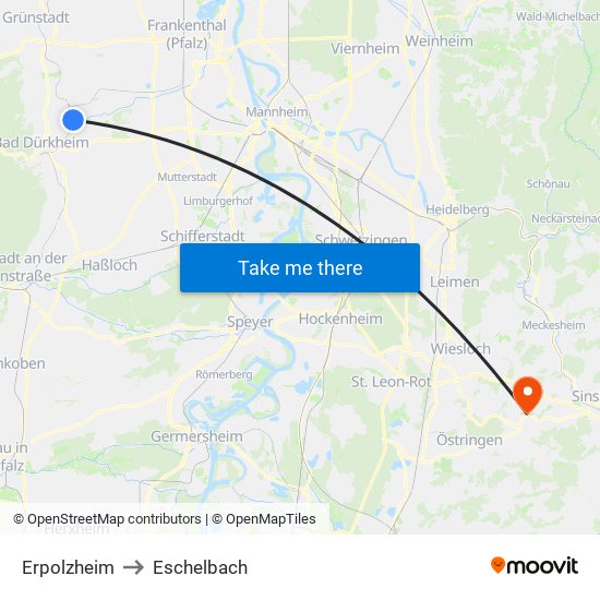 Erpolzheim to Eschelbach map