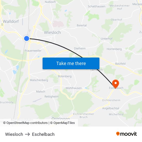 Wiesloch to Eschelbach map