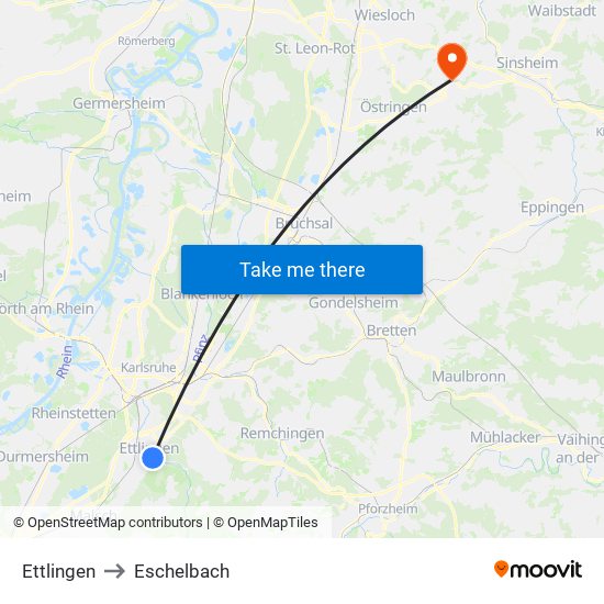 Ettlingen to Eschelbach map