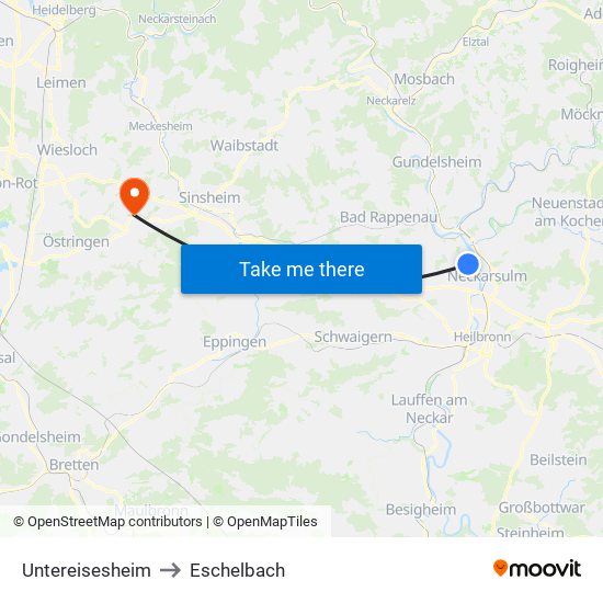 Untereisesheim to Eschelbach map