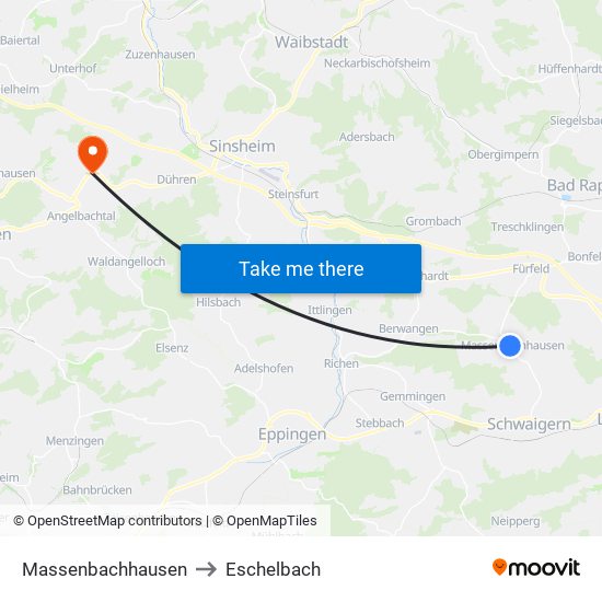 Massenbachhausen to Eschelbach map