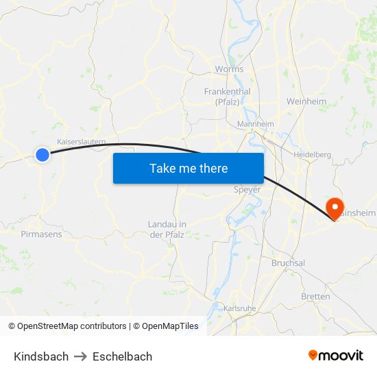 Kindsbach to Eschelbach map