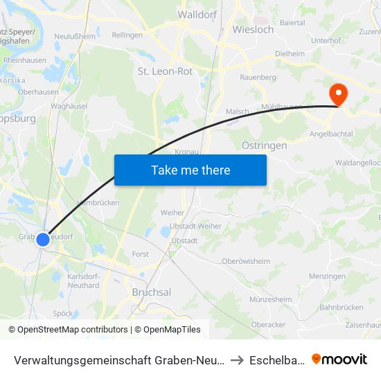 Verwaltungsgemeinschaft Graben-Neudorf to Eschelbach map