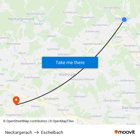 Neckargerach to Eschelbach map