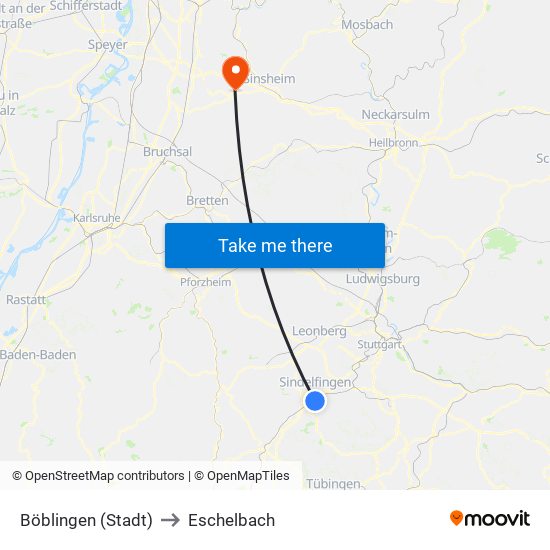 Böblingen (Stadt) to Eschelbach map