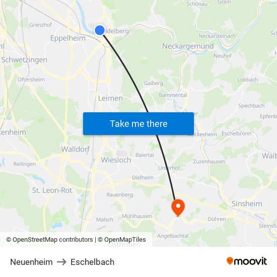 Neuenheim to Eschelbach map