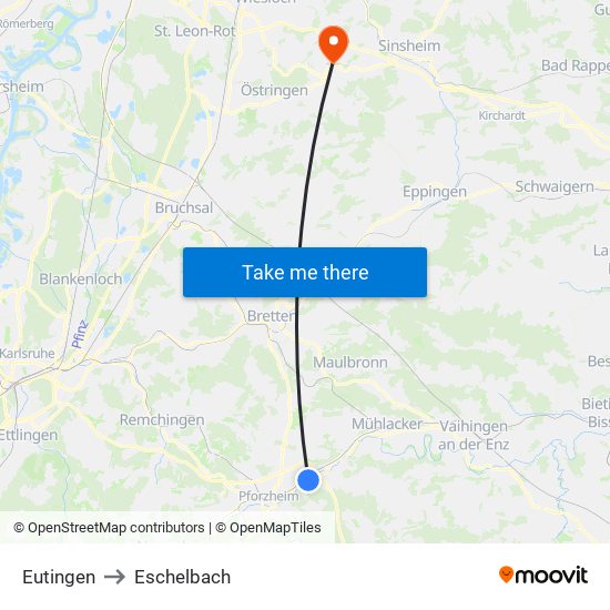 Eutingen to Eschelbach map