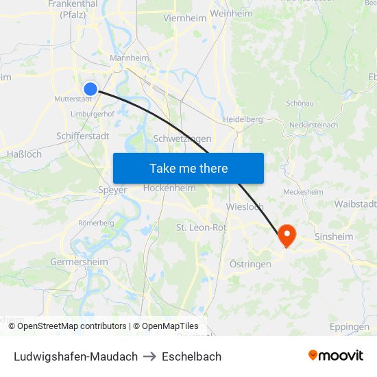 Ludwigshafen-Maudach to Eschelbach map