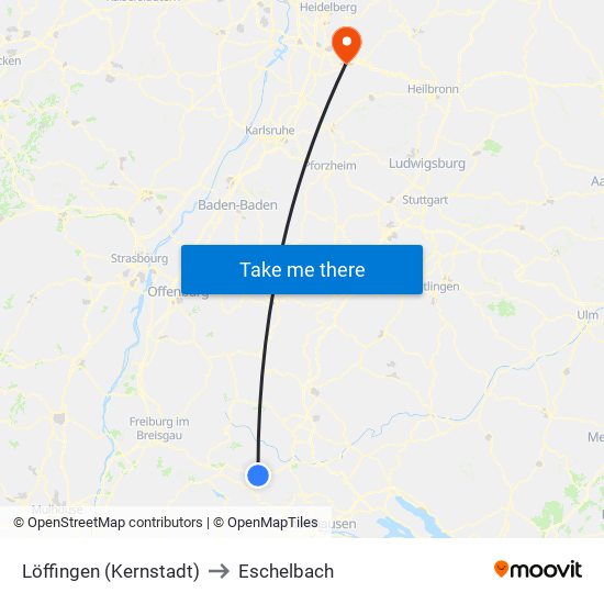 Löffingen (Kernstadt) to Eschelbach map