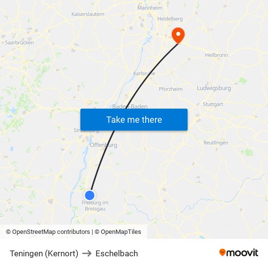 Teningen (Kernort) to Eschelbach map