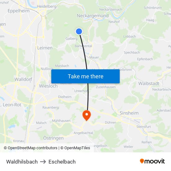 Waldhilsbach to Eschelbach map