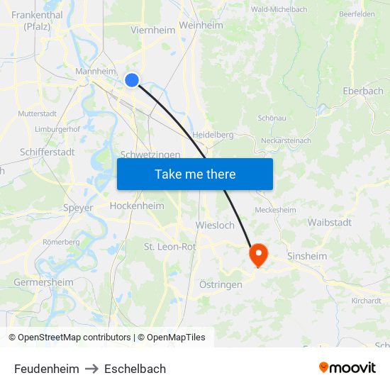 Feudenheim to Eschelbach map