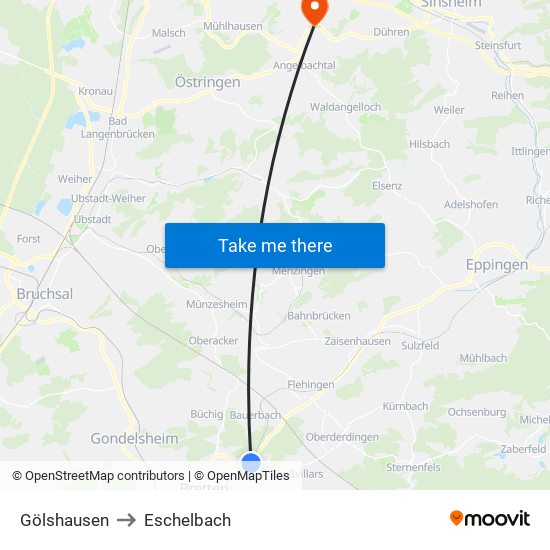 Gölshausen to Eschelbach map