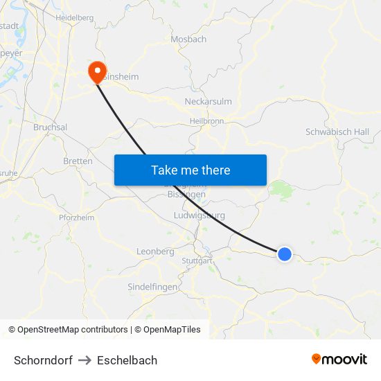 Schorndorf to Eschelbach map