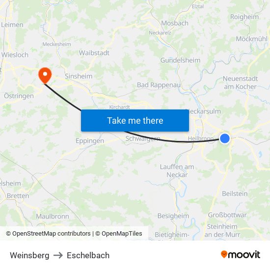 Weinsberg to Eschelbach map