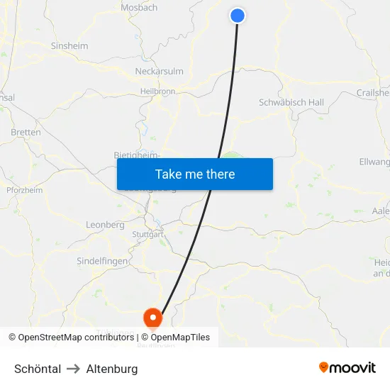 Schöntal to Altenburg map