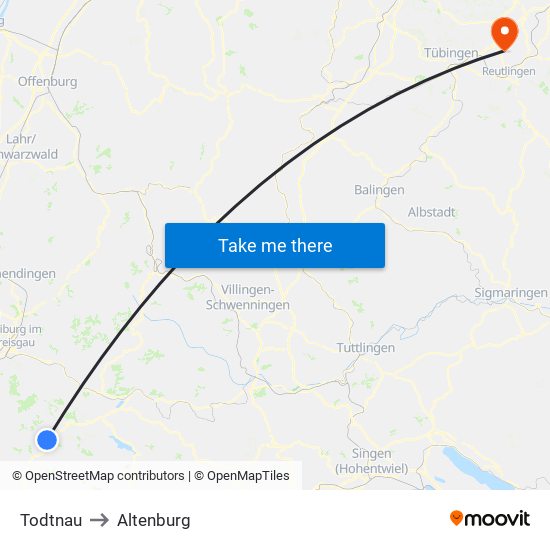 Todtnau to Altenburg map