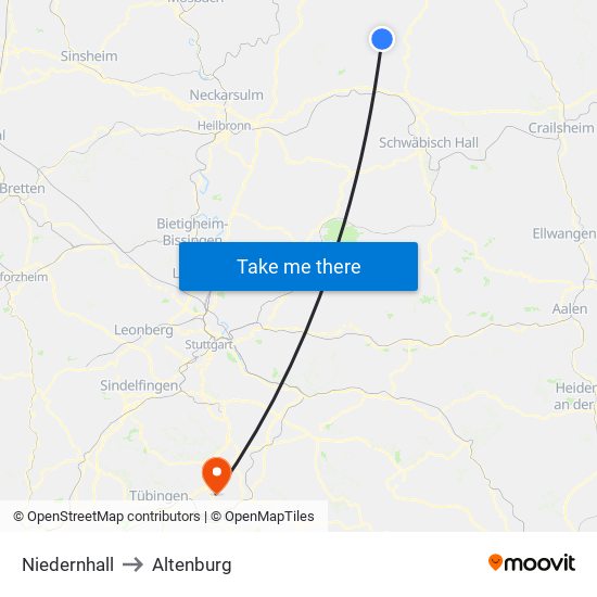 Niedernhall to Altenburg map