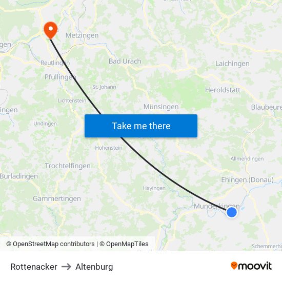 Rottenacker to Altenburg map