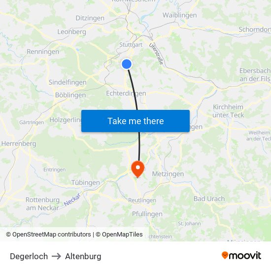 Degerloch to Altenburg map