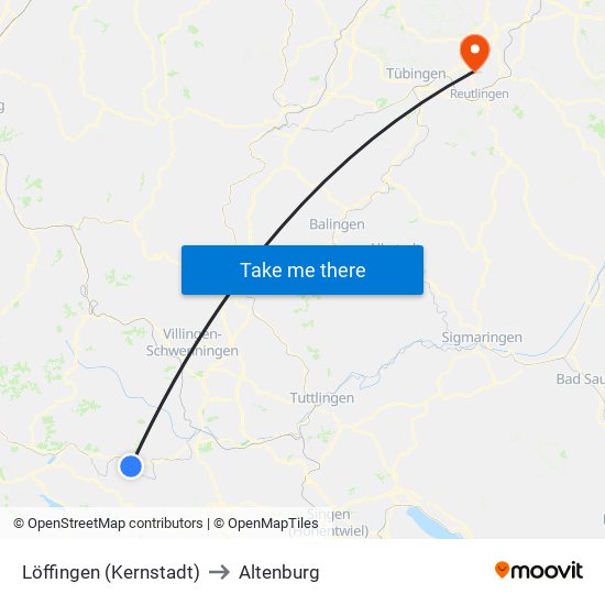 Löffingen (Kernstadt) to Altenburg map