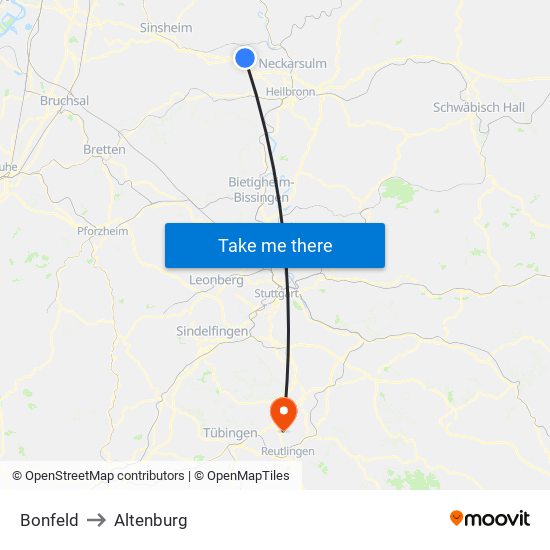Bonfeld to Altenburg map