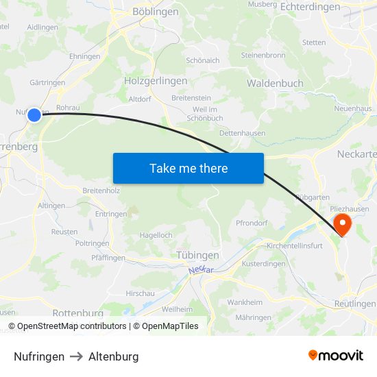Nufringen to Altenburg map