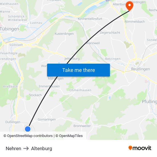 Nehren to Altenburg map