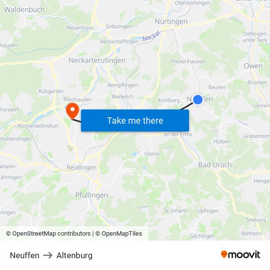 Neuffen to Altenburg map