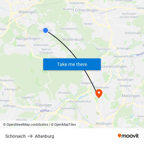 Schönaich to Altenburg map