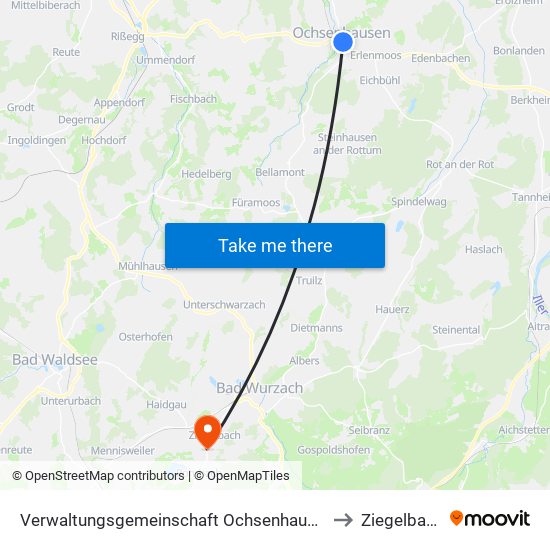 Verwaltungsgemeinschaft Ochsenhausen to Ziegelbach map