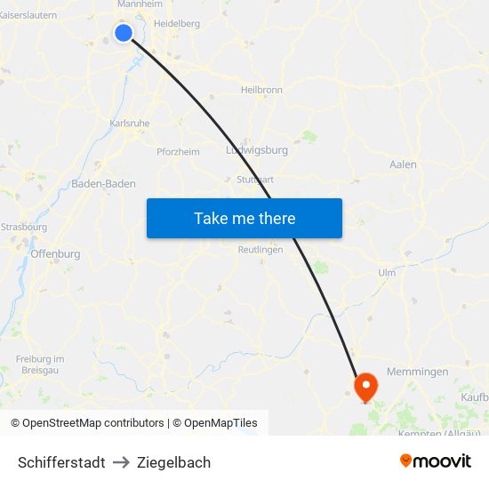 Schifferstadt to Ziegelbach map