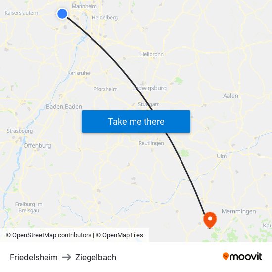 Friedelsheim to Ziegelbach map
