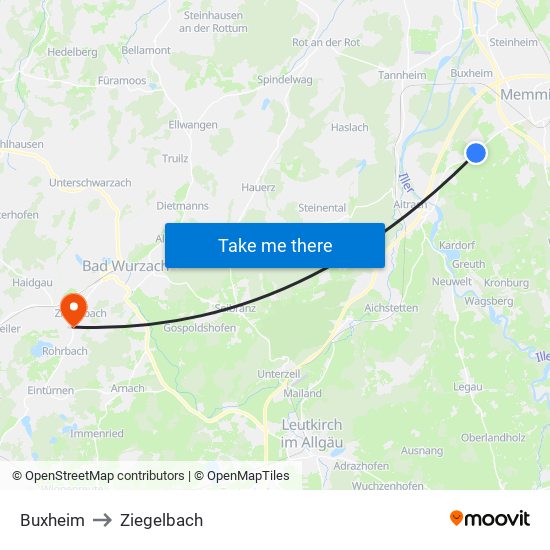 Buxheim to Ziegelbach map
