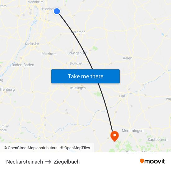 Neckarsteinach to Ziegelbach map