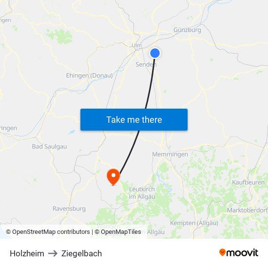 Holzheim to Ziegelbach map