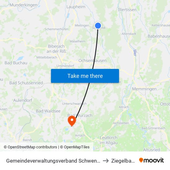 Gemeindeverwaltungsverband Schwendi to Ziegelbach map