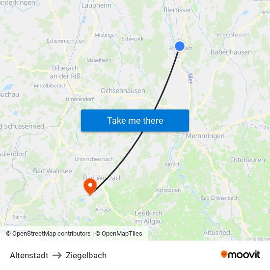 Altenstadt to Ziegelbach map