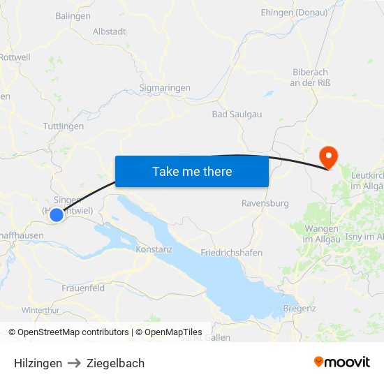 Hilzingen to Ziegelbach map