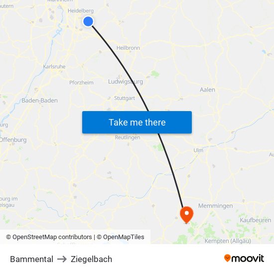 Bammental to Ziegelbach map