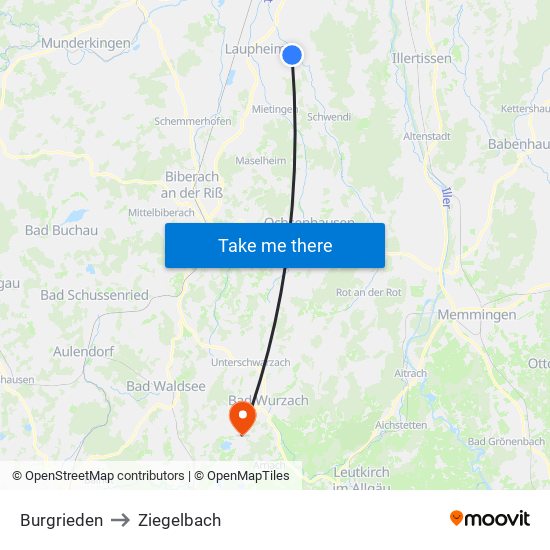 Burgrieden to Ziegelbach map