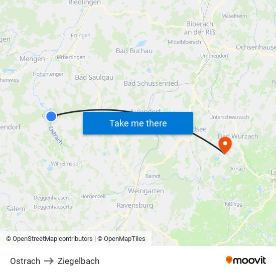 Ostrach to Ziegelbach map