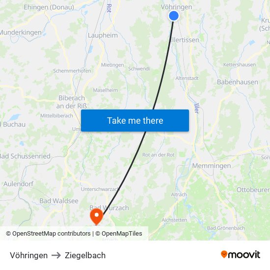 Vöhringen to Ziegelbach map